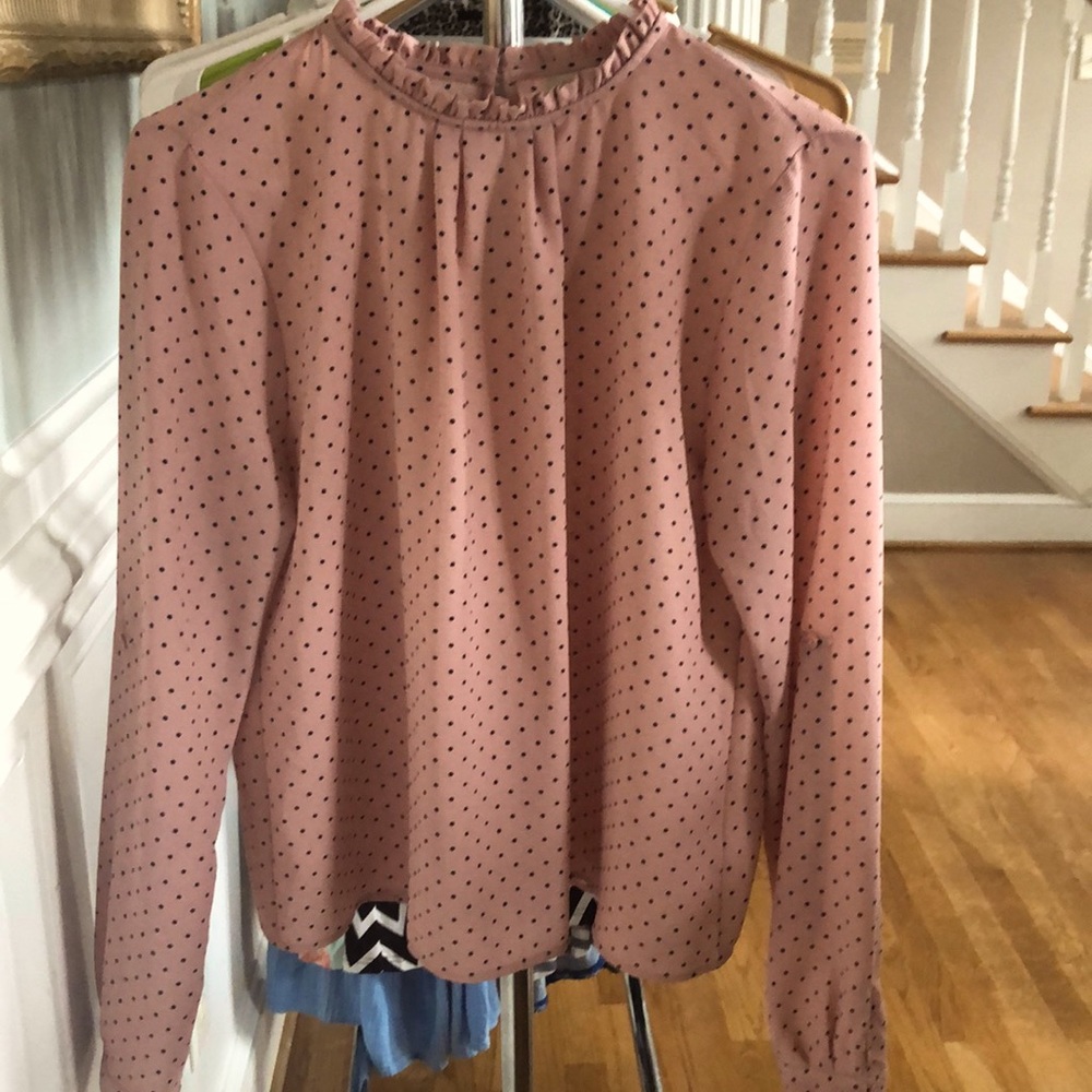 Women poke-a-dot blouse. Pink and black